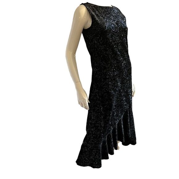 Limited Too Prom Black/Blue Metallic Velvet Maxi Asymmetrical Dress size 5J - Picture 1 of 7